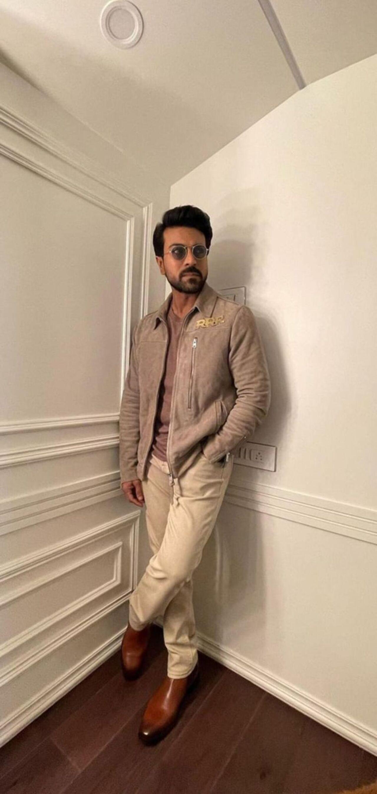 Ram Charan shows us shades of tan we did not know existed in this tan outfit that's colour coordinated and stylish.